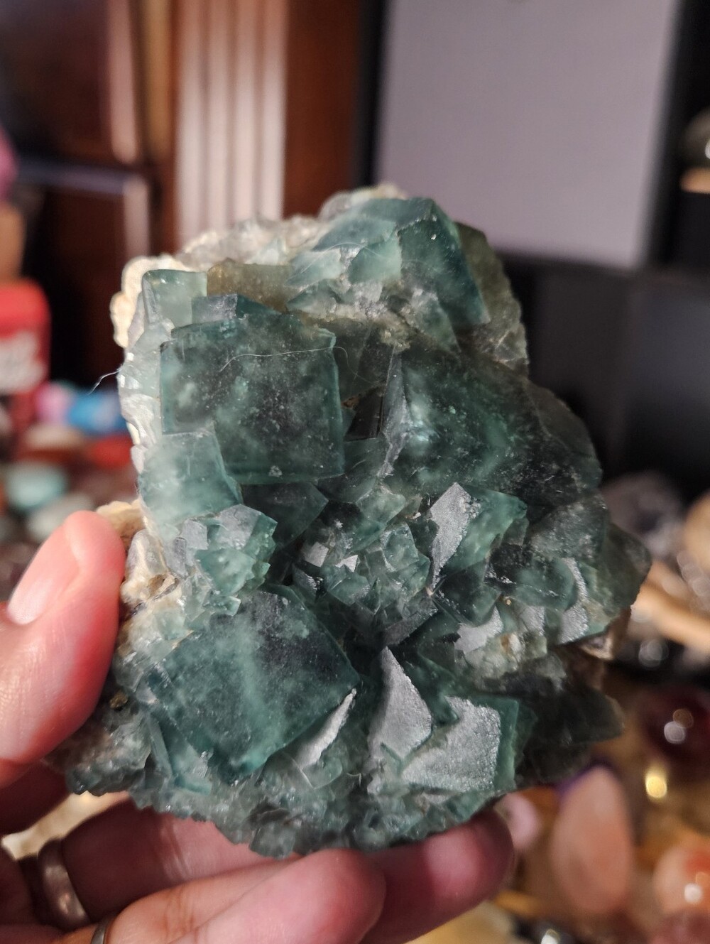 Emerald Green Fluorite Crystal Cluster-DAYLIGHT FLUORESCENT
